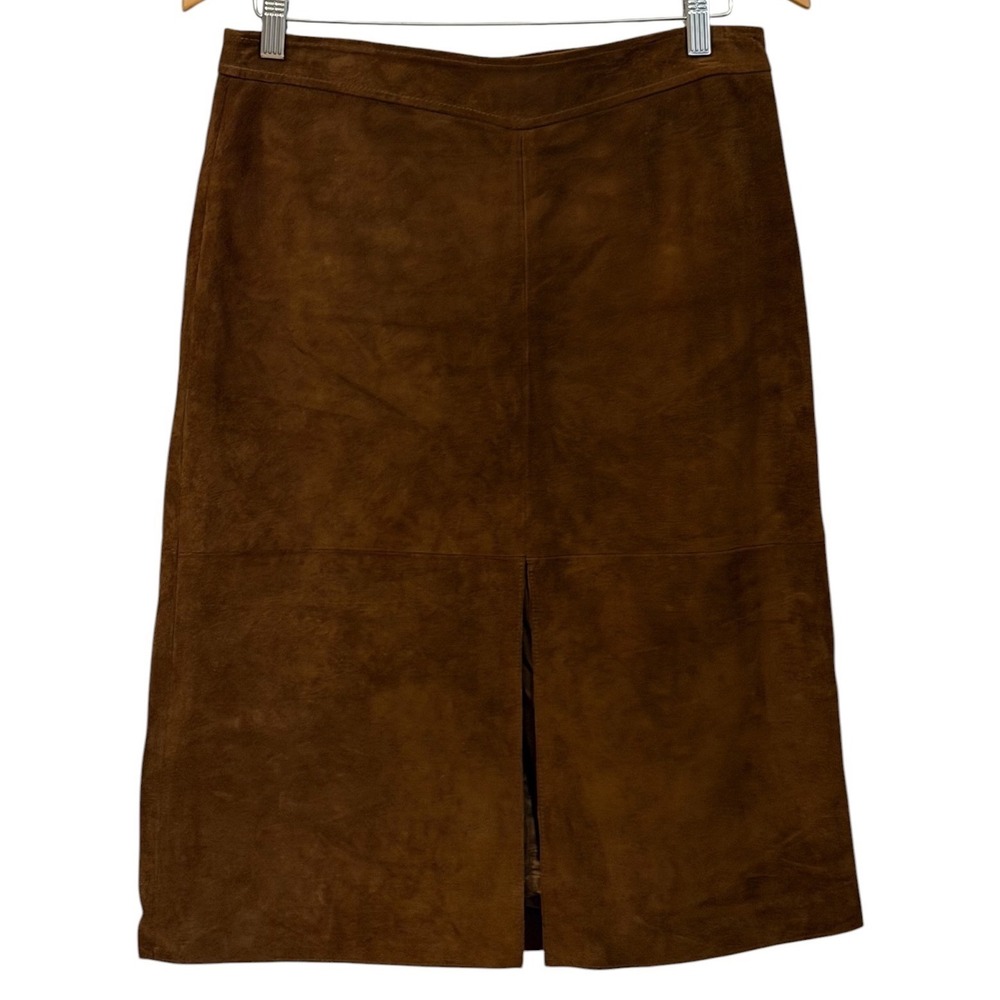 Banana Republic Vintage Suede Skirt Womens Size 10 Chocolate Brown Leather Y2K